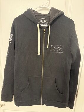 Grunt Style Black Zip-Up Hoodie with Patch Style Sleeves